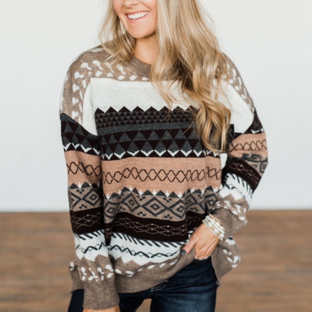 Y2K 90s Vintage Tribal Striped Thick Knit Dark Academia Sweater